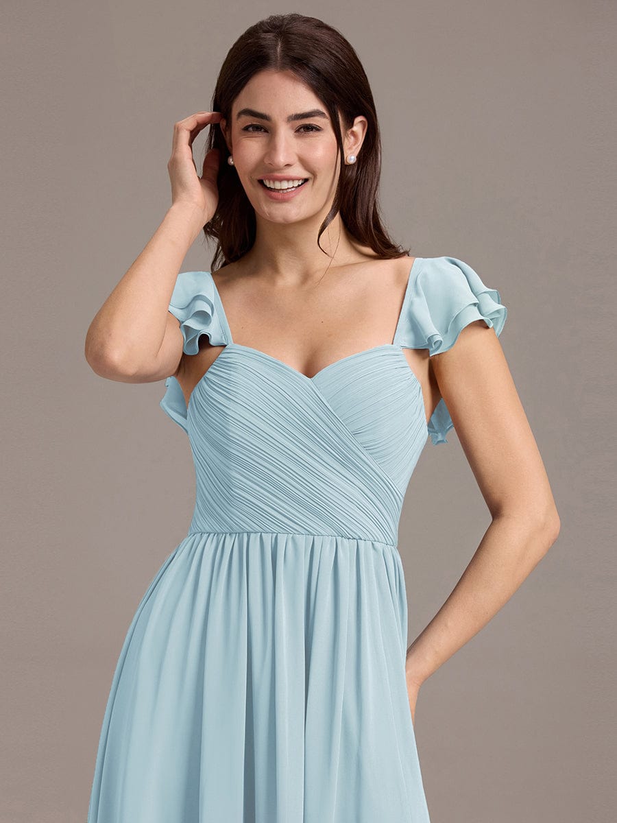 A-Line Chiffon Empire-Waist Side Slit Ruffles Cap Sleeve Bridesmaid Dress