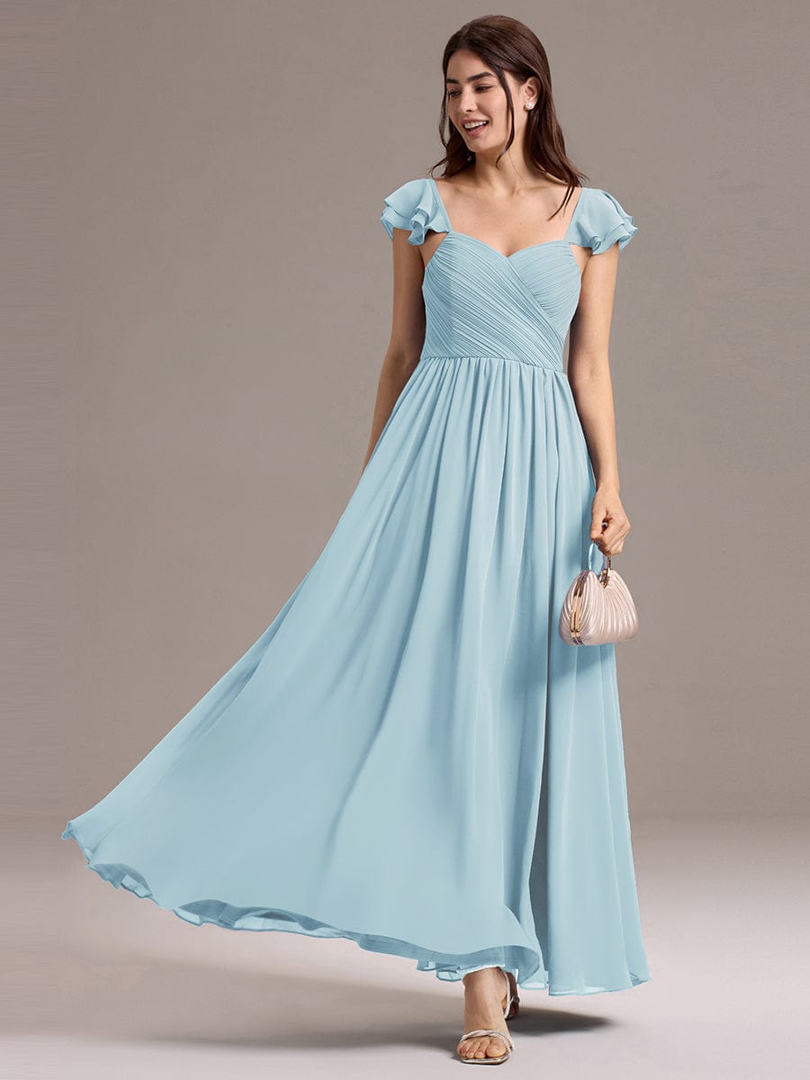 A-Line Chiffon Empire-Waist Side Slit Ruffles Cap Sleeve Bridesmaid Dress
