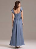 A-Line Chiffon Empire-Waist Side Slit Ruffles Cap Sleeve Bridesmaid Dress