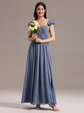 A-Line Chiffon Empire-Waist Side Slit Ruffles Cap Sleeve Bridesmaid Dress