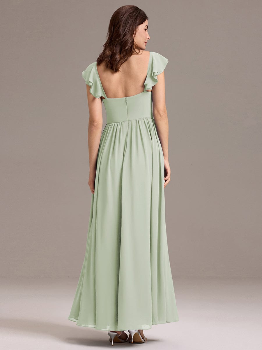 A-Line Chiffon Empire-Waist Side Slit Ruffles Cap Sleeve Bridesmaid Dress