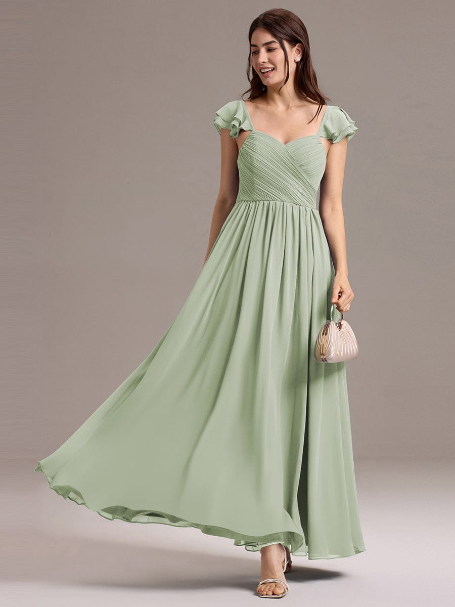 A-Line Chiffon Empire-Waist Side Slit Ruffles Cap Sleeve Bridesmaid Dress