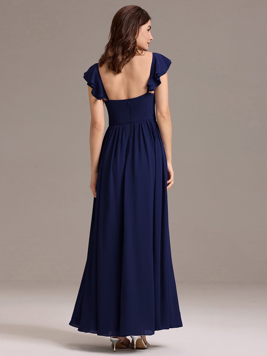 A-Line Chiffon Empire-Waist Side Slit Ruffles Cap Sleeve Bridesmaid Dress