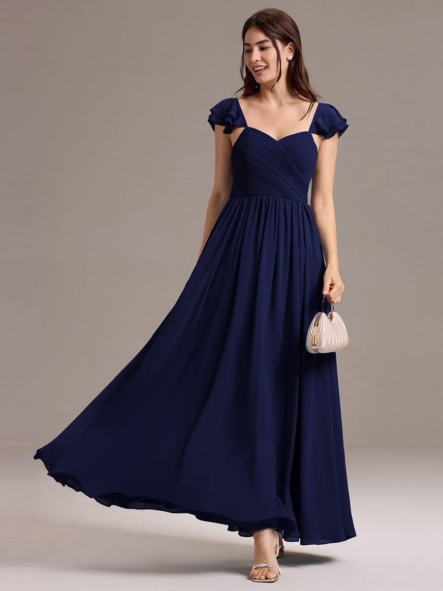 A-Line Chiffon Empire-Waist Side Slit Ruffles Cap Sleeve Bridesmaid Dress