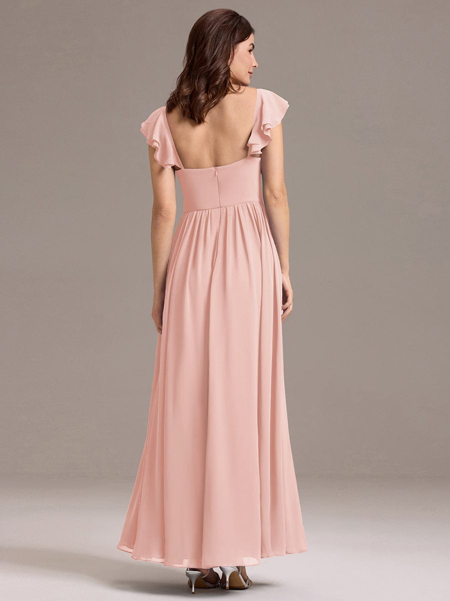 A-Line Chiffon Empire-Waist Side Slit Ruffles Cap Sleeve Bridesmaid Dress