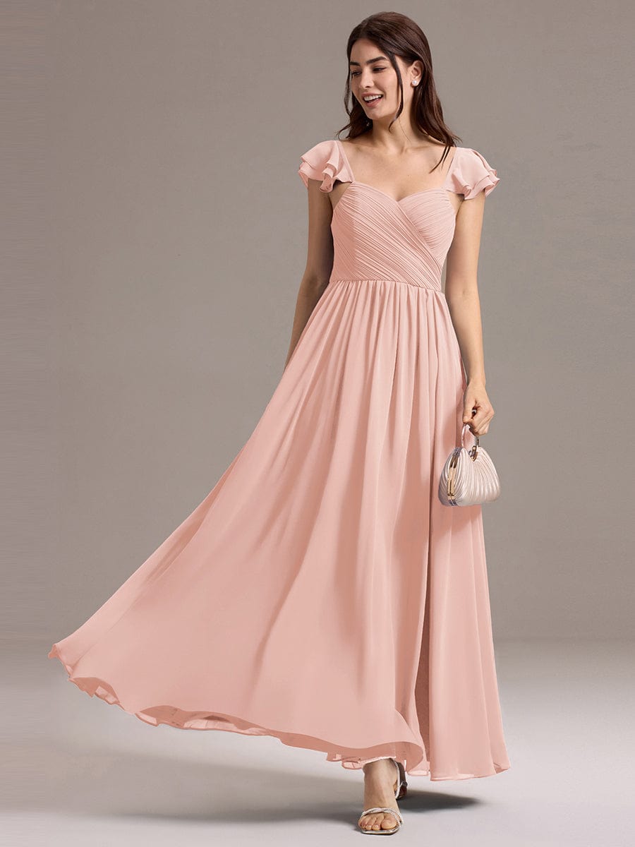 A-Line Chiffon Empire-Waist Side Slit Ruffles Cap Sleeve Bridesmaid Dress