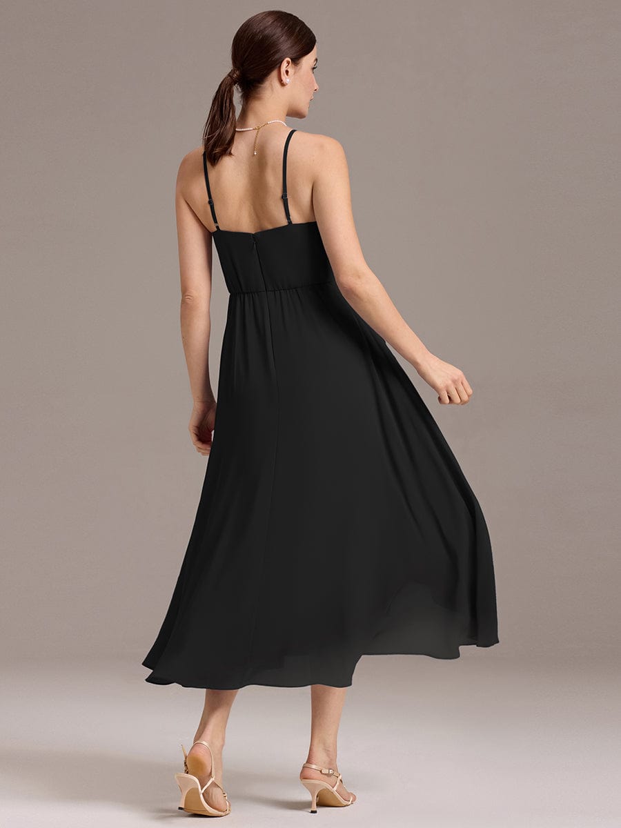 A-Line Spaghetti Straps Ruched Chiffon Backless Sleeveless Bridesmaid Dress