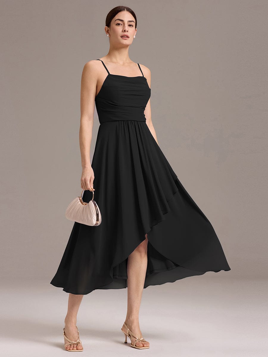 A-Line Spaghetti Straps Ruched Chiffon Backless Sleeveless Bridesmaid Dress