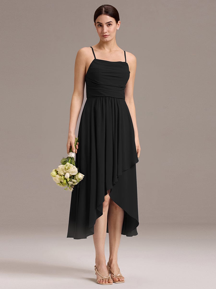 A-Line Spaghetti Straps Ruched Chiffon Backless Sleeveless Bridesmaid Dress