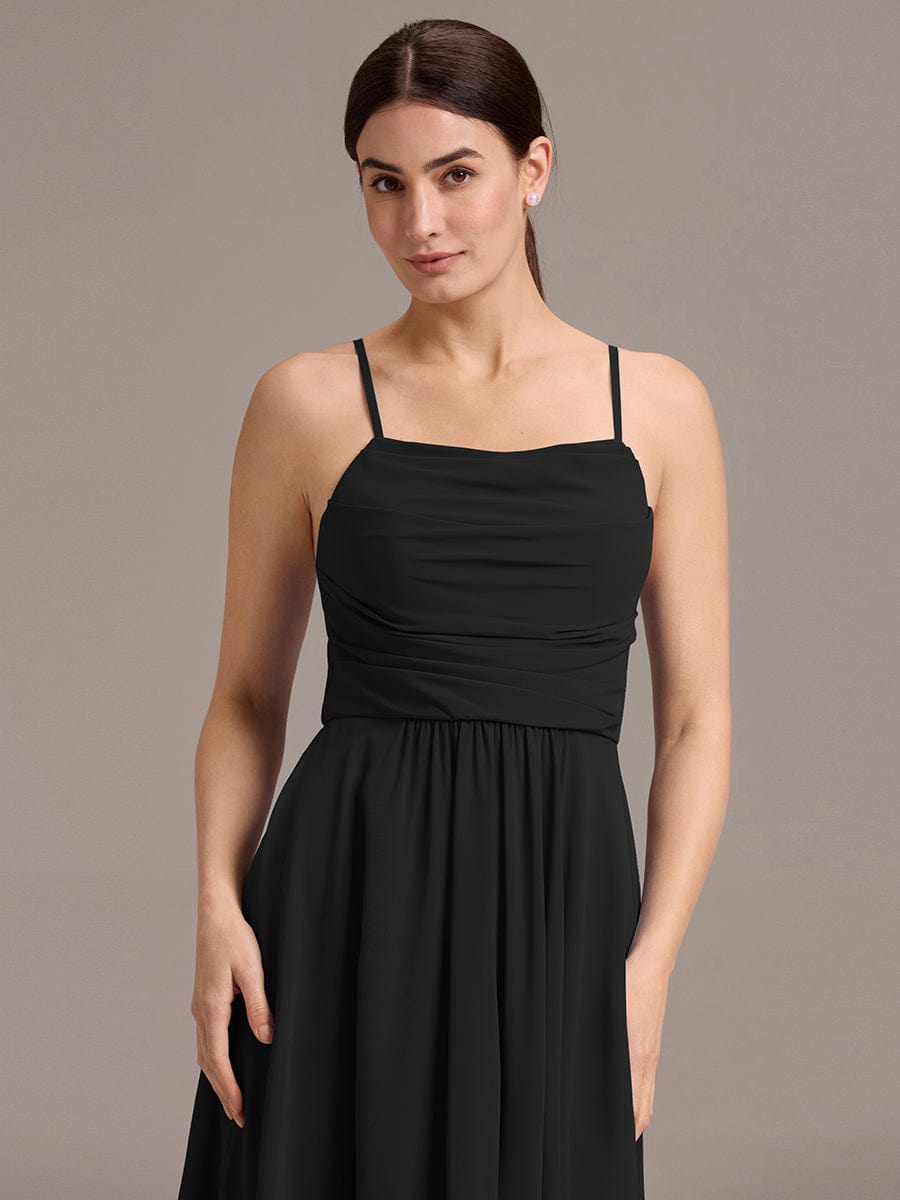 A-Line Spaghetti Straps Ruched Chiffon Backless Sleeveless Bridesmaid Dress