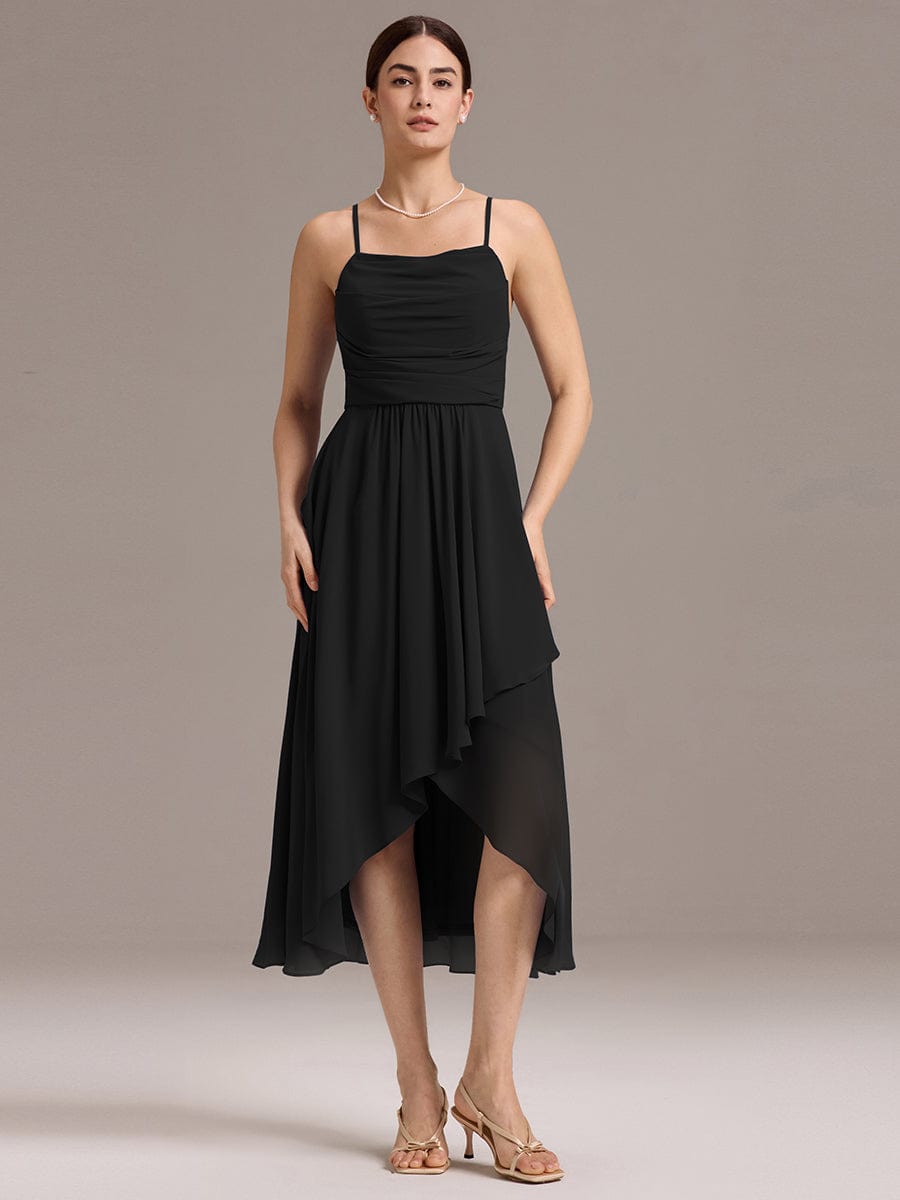 A-Line Spaghetti Straps Ruched Chiffon Backless Sleeveless Bridesmaid Dress