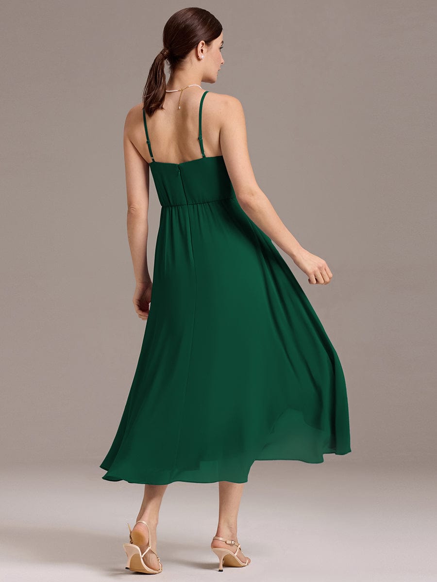 A-Line Spaghetti Straps Ruched Chiffon Backless Sleeveless Bridesmaid Dress
