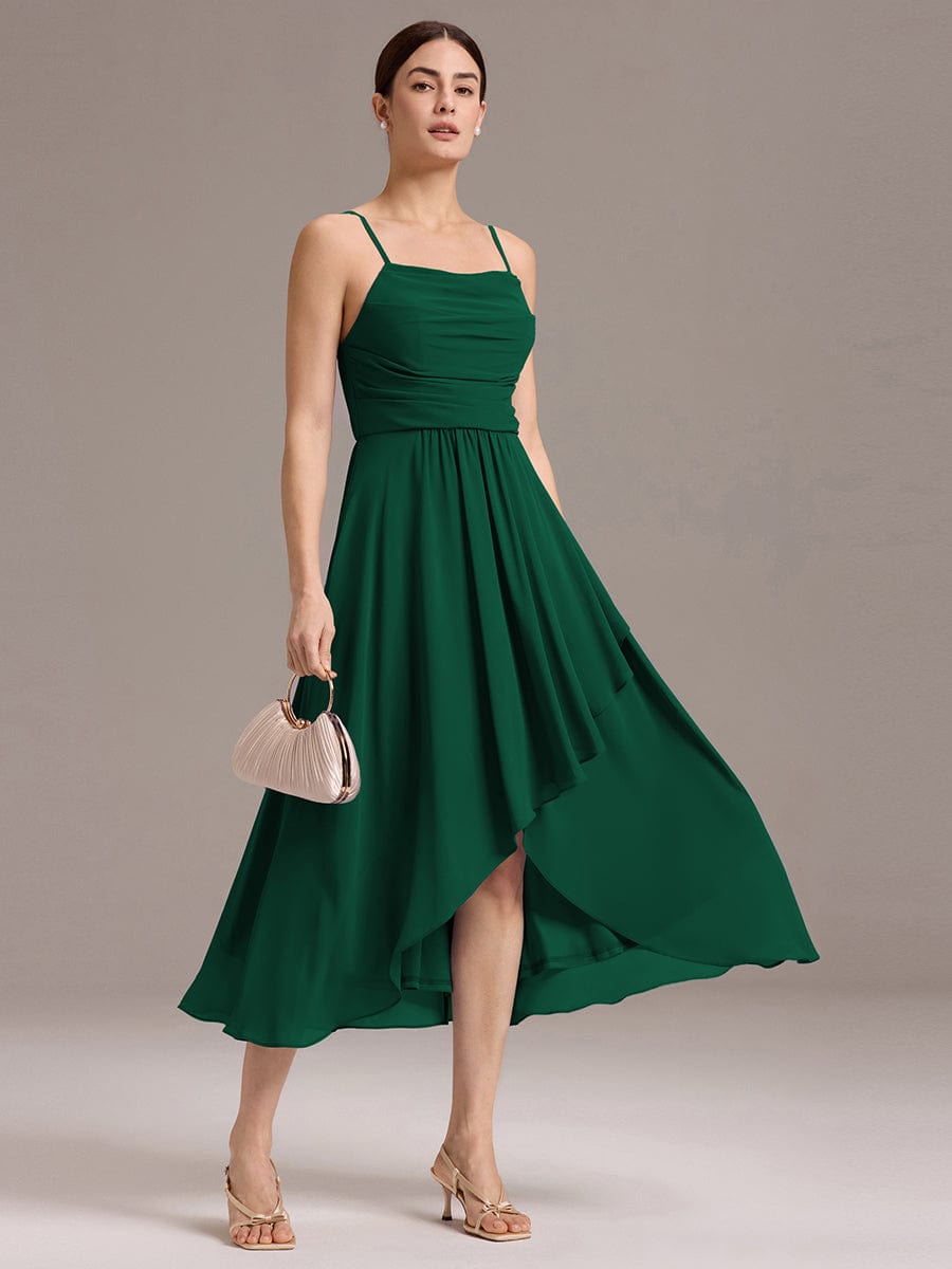 A-Line Spaghetti Straps Ruched Chiffon Backless Sleeveless Bridesmaid Dress