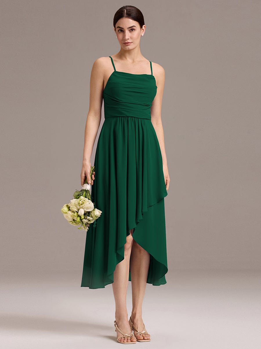 A-Line Spaghetti Straps Ruched Chiffon Backless Sleeveless Bridesmaid Dress