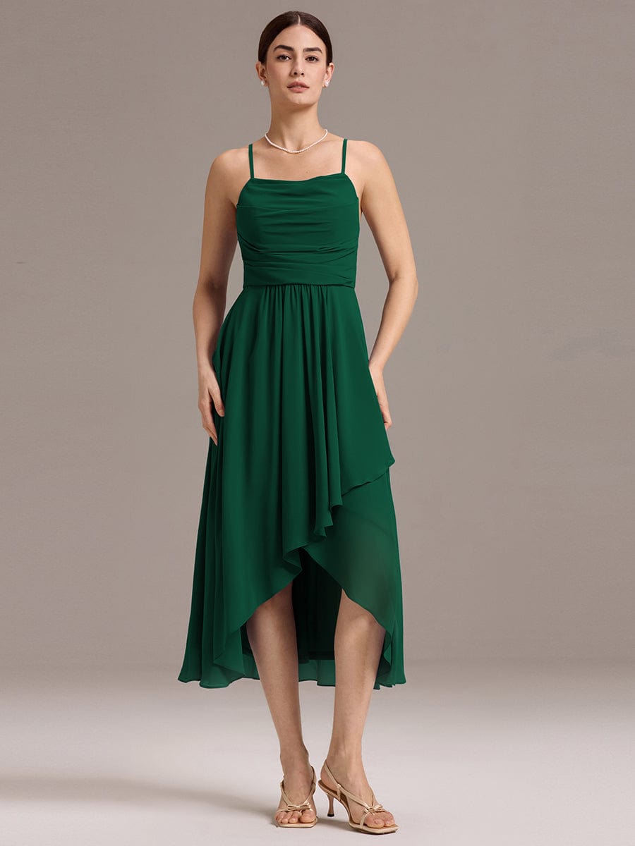 A-Line Spaghetti Straps Ruched Chiffon Backless Sleeveless Bridesmaid Dress