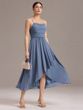 A-Line Spaghetti Straps Ruched Chiffon Backless Sleeveless Bridesmaid Dress