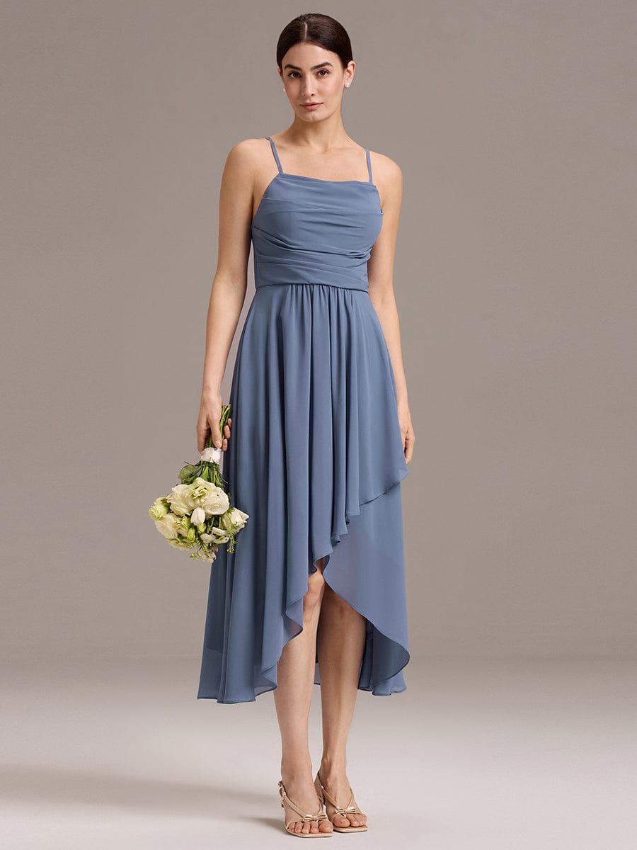 A-Line Spaghetti Straps Ruched Chiffon Backless Sleeveless Bridesmaid Dress