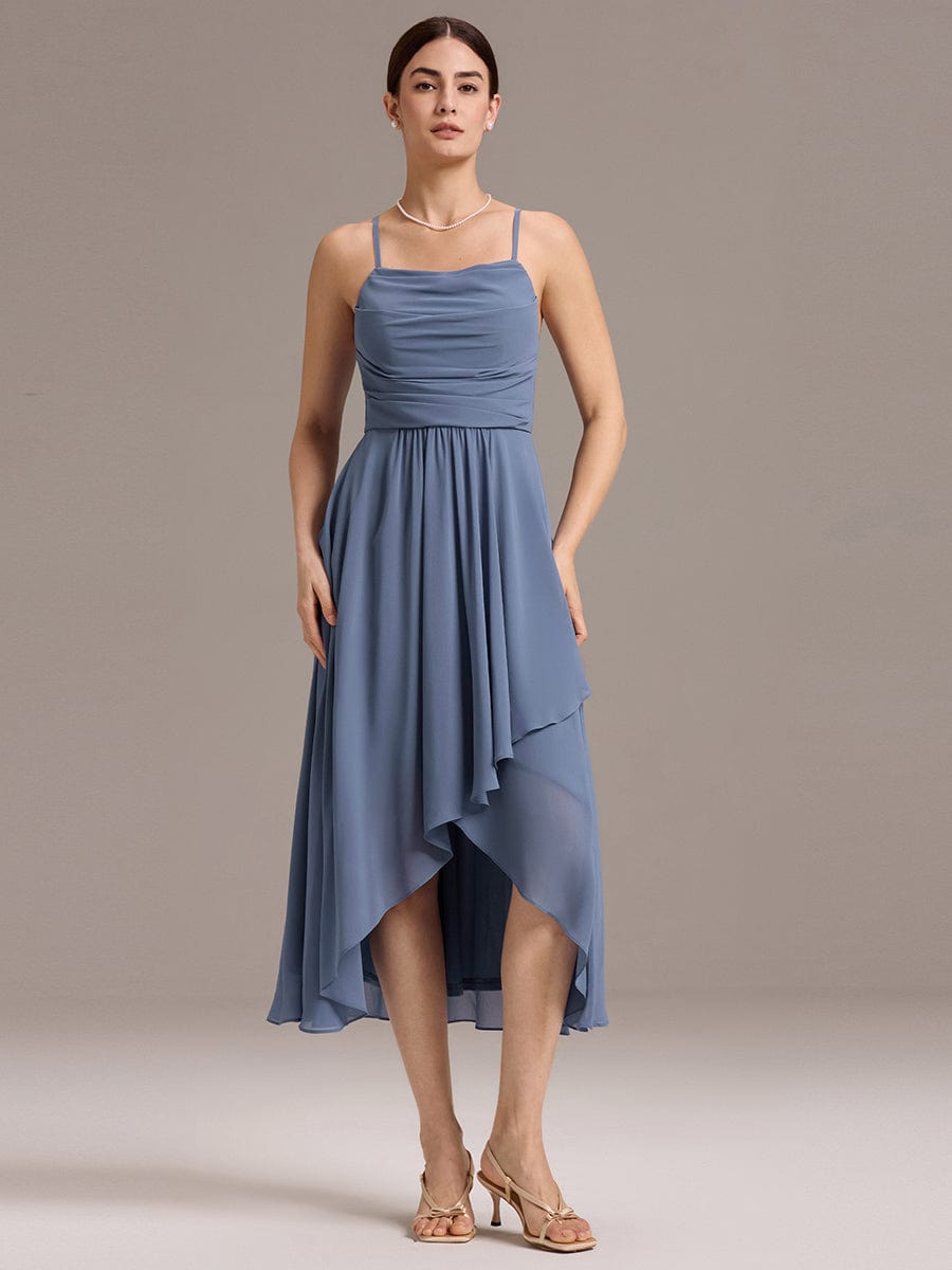A-Line Spaghetti Straps Ruched Chiffon Backless Sleeveless Bridesmaid Dress