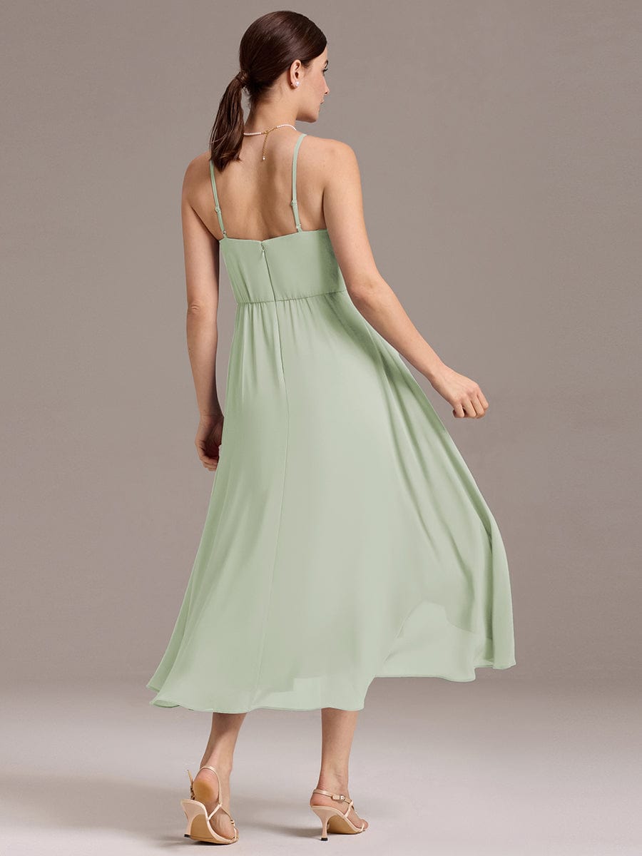 A-Line Spaghetti Straps Ruched Chiffon Backless Sleeveless Bridesmaid Dress
