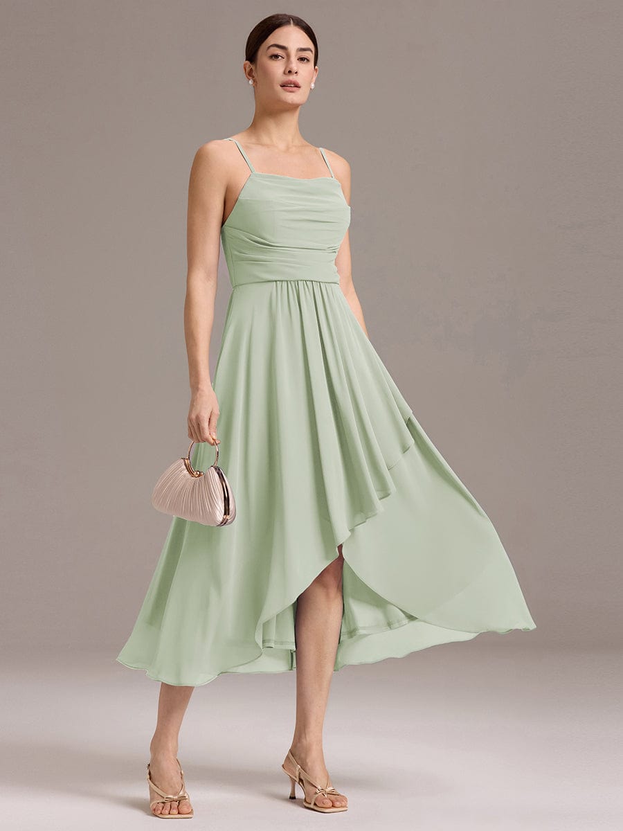 A-Line Spaghetti Straps Ruched Chiffon Backless Sleeveless Bridesmaid Dress