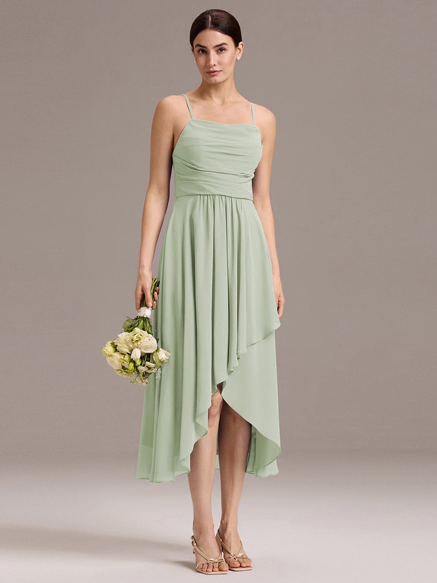 A-Line Spaghetti Straps Ruched Chiffon Backless Sleeveless Bridesmaid Dress