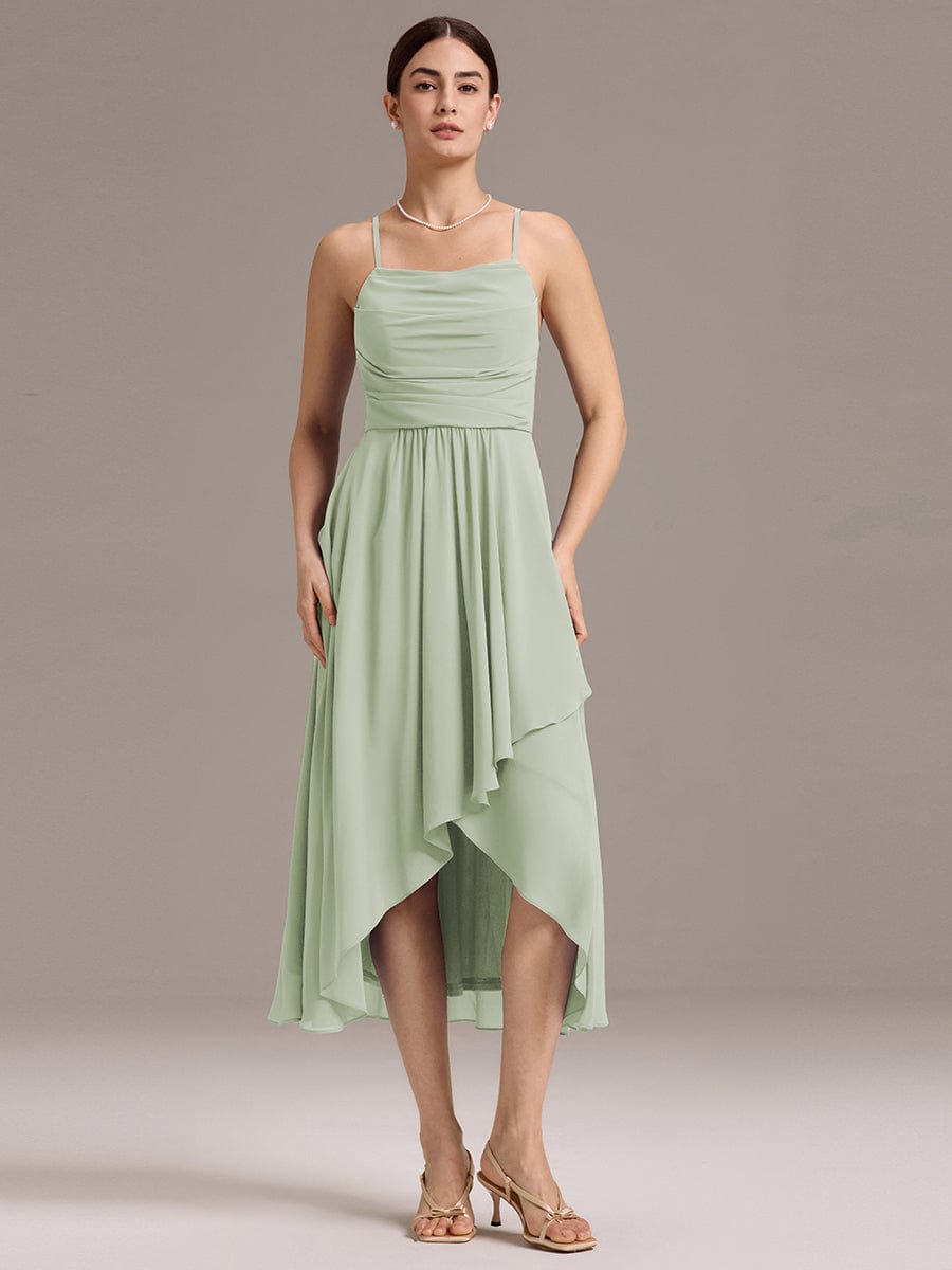 A-Line Spaghetti Straps Ruched Chiffon Backless Sleeveless Bridesmaid Dress