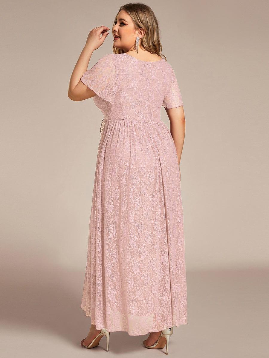 A-Line V-Neck Ruffles Lace Short Sleeve Formal Evening Dress