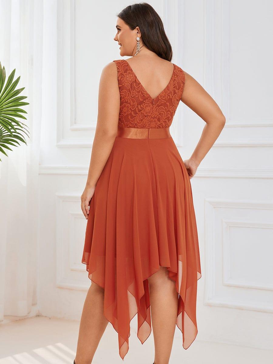 Plus Size A-Line Ruffles V-Neck Prom Lace Dress for Women
