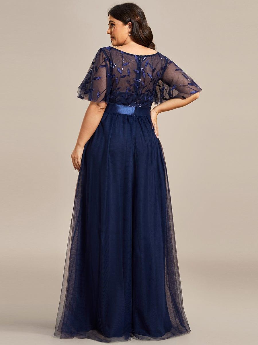Plus Size A-Line Scoop Neck Long Formal Evening Dresses with Half Sleeves