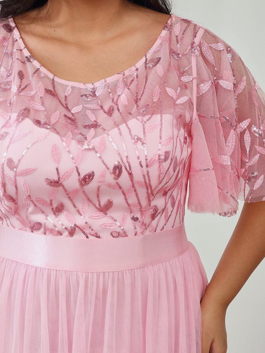 Plus Size A-Line Scoop Neck Long Formal Evening Dresses with Half Sleeves