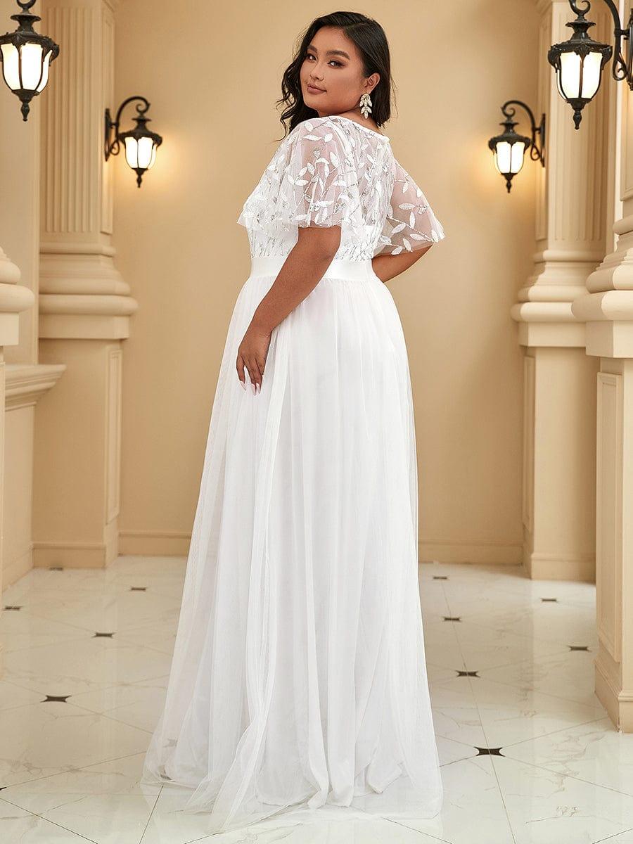 Plus Size A-Line Scoop Neck Long Formal Evening Dresses with Half Sleeves