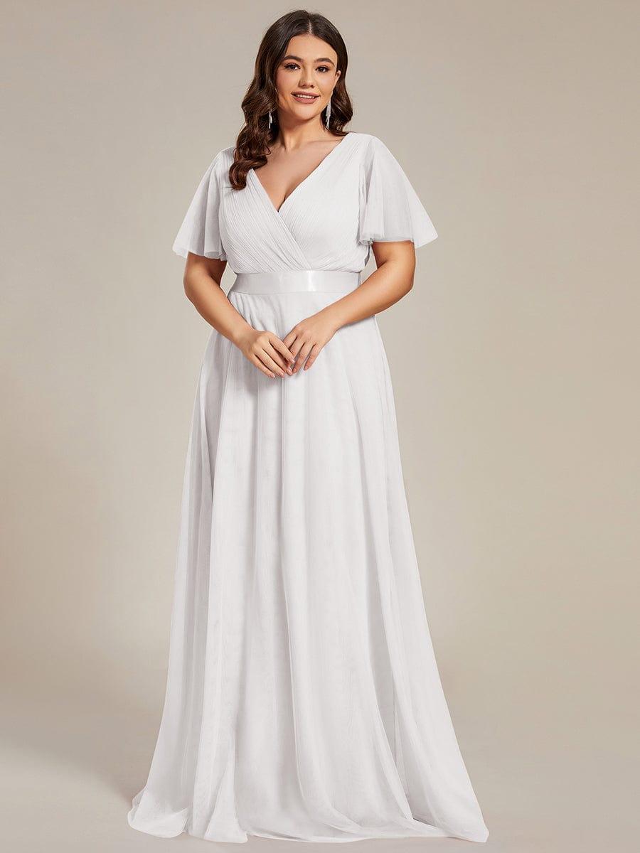 A-Line V-Neck Empire-Waist Plus Size Short Sleeves Formal Bridesmaid Dress 